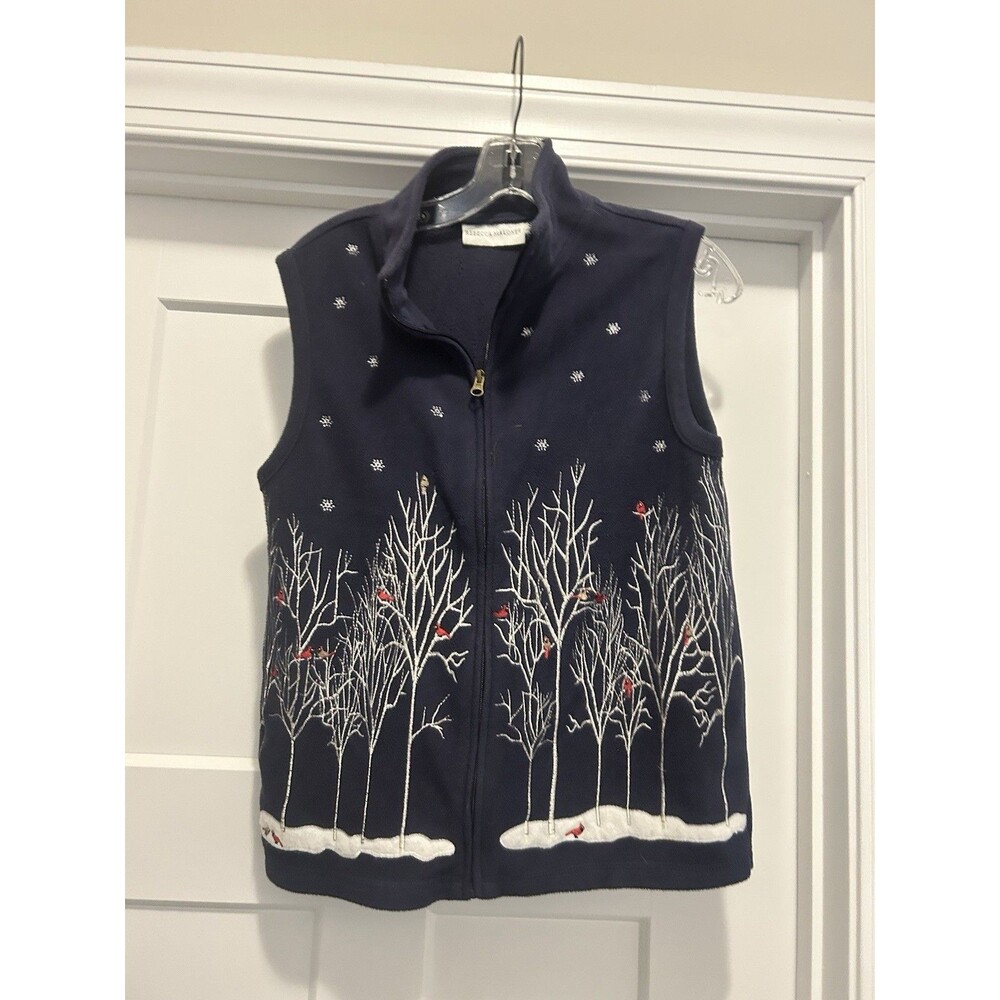 Rebecca Malone Women’s Size Small Blue Embroidered Cardinal Zip Up Fleece Vest